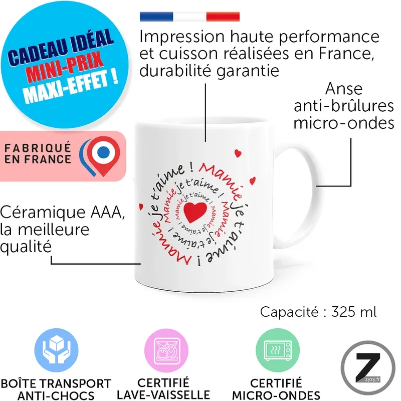 mug pas cher, mug humour, mug famille, mamie je t'aime, tasse originale, mug rigolo, tasse pas cher, mug original