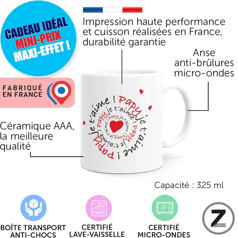 mug pas cher, mug humour, mug famille, papy je t'aime, tasse originale, mug rigolo, tasse pas cher, mug original