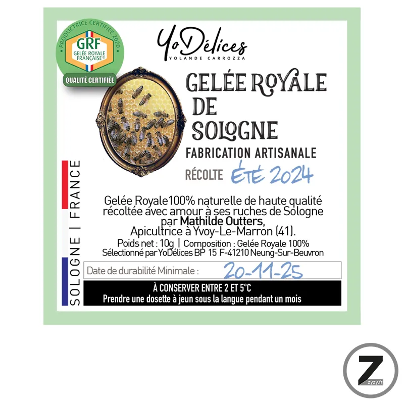 Label Gelée royale de Sologne en pots. Miel de sologne, 100% naturelle Label Gelée royale de Sologne en pots. Miel de sologne, 100% naturelle