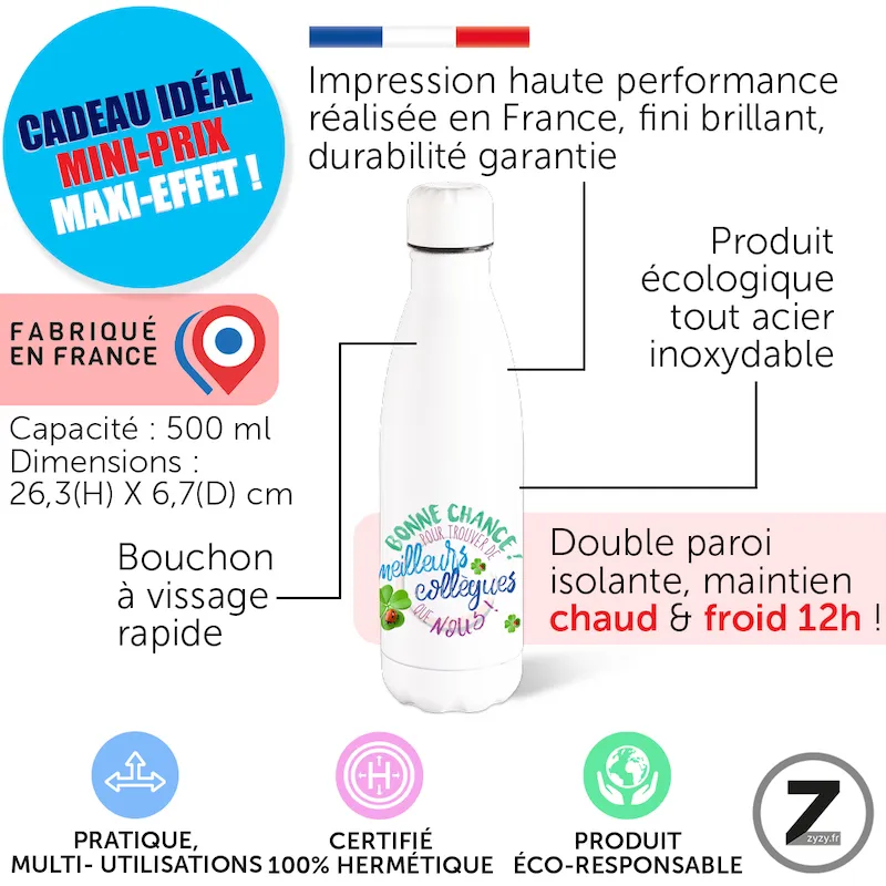 Anniversaire, gourde isotherme, cadeau marrant, cadeau original, cadeau sympa, cadeau rigolo, cadeau pas cher, retraite, bonne chance collègues.