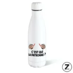 Anniversaire, cadeau rigolo, gourde isotherme, cadeau original, cadeau marrant, cadeau pas cher, c'est qui la patronne, retraite, cadeau sympa.