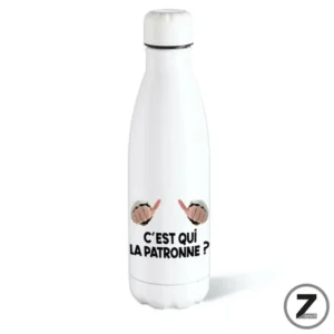Anniversaire, cadeau rigolo, gourde isotherme, cadeau original, cadeau marrant, cadeau pas cher, c'est qui la patronne, retraite, cadeau sympa.
