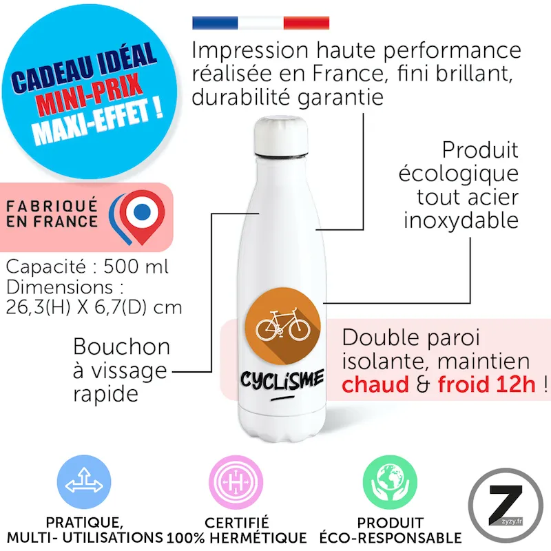 Anniversaire, gourde isotherme cyclisme, cadeau marrant, cadeau original, cadeau sympa, cadeau rigolo, cadeau pas cher, retraite.