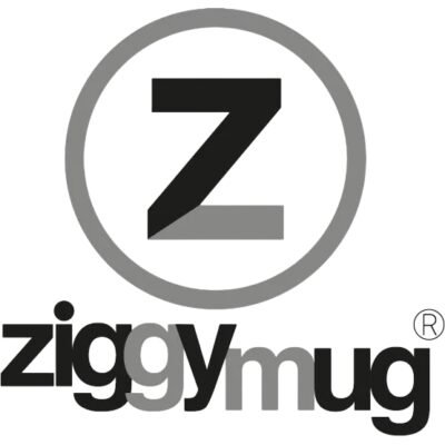 Ziggy Mug logo: gray circle with a bold black stylized Z inside, and 'ziggymug' in bold black/gray lettering beneath (registered trademark symbol).