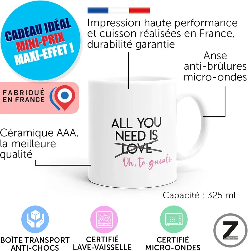 Mug All You Need avec caractéristiques du mug 325 ml