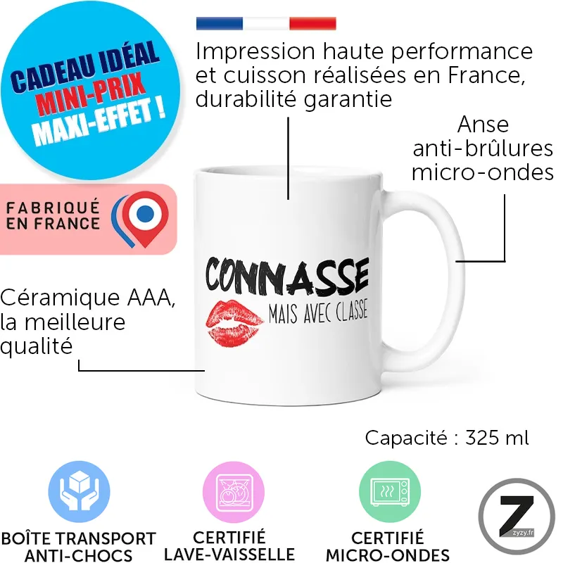 Mug Connasse mais avec classe avec caractéristiques du mug 325 ml
