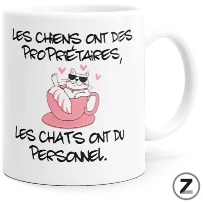 Mug humour CHATS PERSONNEL en céramique blanche avec son motif visible