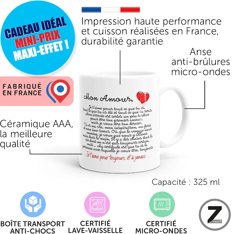 Mug amour, tirade mon amour, cadeau original, Mug homme, femme, Saint Valentin