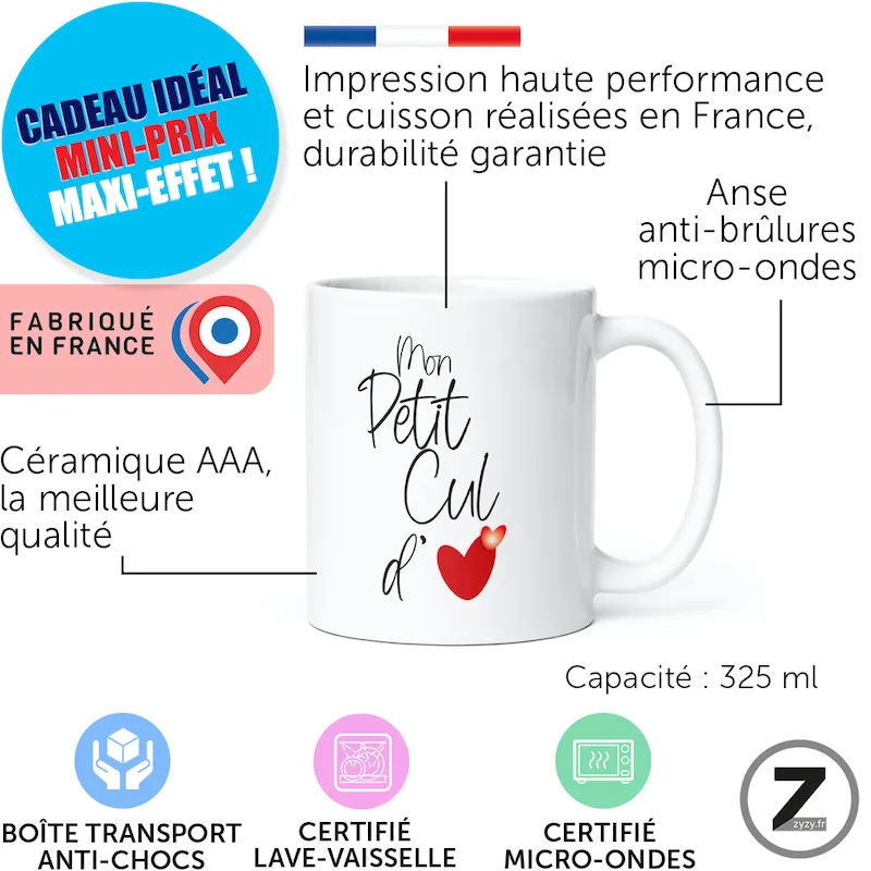 Mug Humour, mug humoristique, cadeau original, mon petit cul d'amour, Mug homme, femme, Saint Valentin