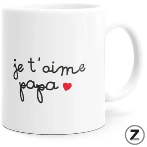 Mug JE T'AIME PAPA en céramique blanche avec son motif visible
