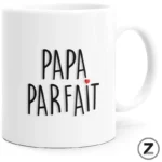 White ceramic mug with the words 'Papa Parfait' in black letters and a small red heart above the text.