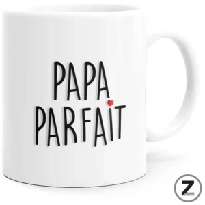 White ceramic mug with the words 'Papa Parfait' in black letters and a small red heart above the text.