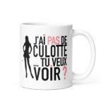 White ceramic mug featuring a black silhouette of a woman and large bold French text with pink heart accents.