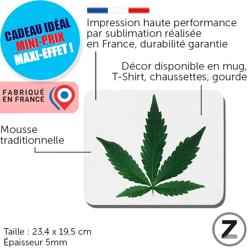 Tapis de souris pas cher avec image de feuille de CANNABIS, Tapis souris humour, Cadeau rigolo